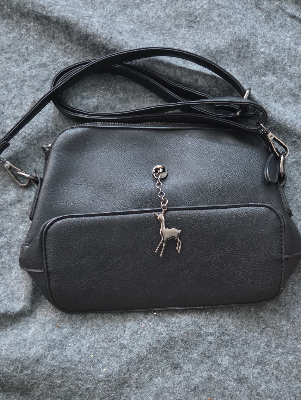 SHEIN Black Crossbody Bag with Deer Charm Accent